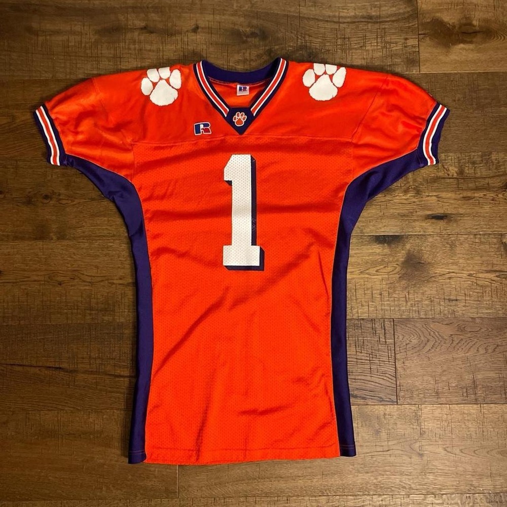 Russell Athletic Football Jersey Mens L Orange Vintage 90s Clemson Tigers Mesh
